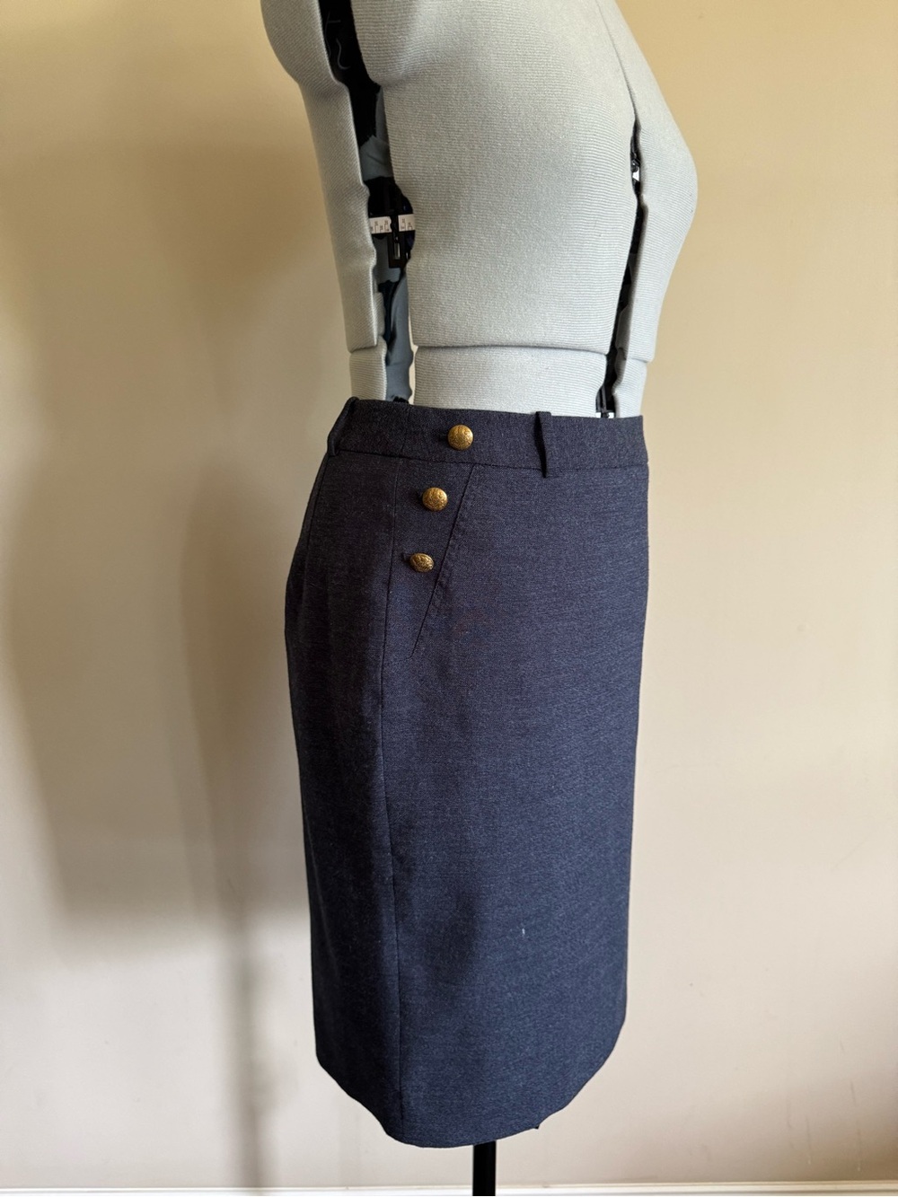 Classic Navy Pencil Skirt with sailor style Decorative Buttons - size 10